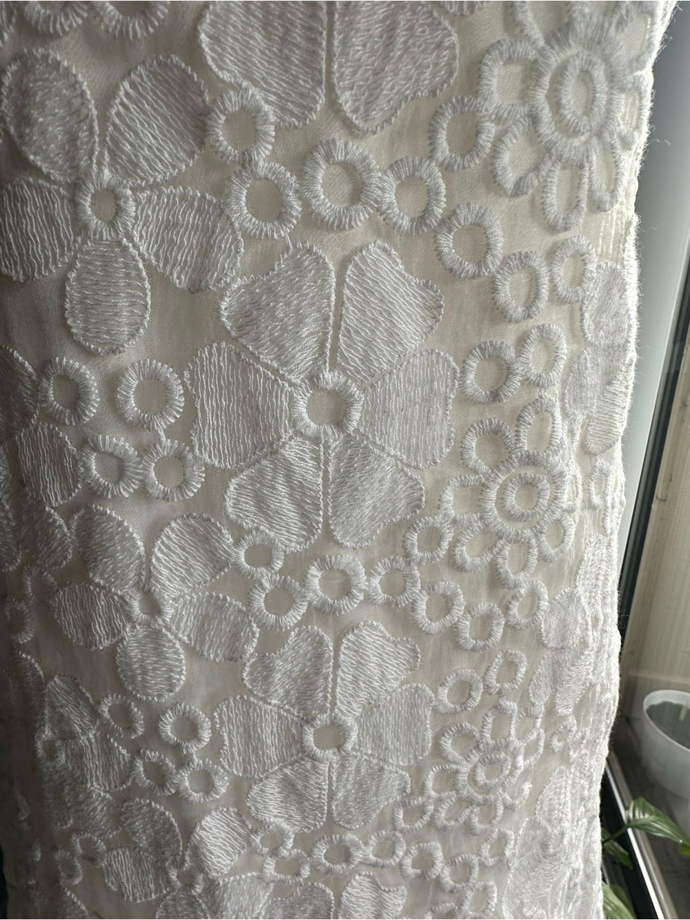 White Floral Eyelet Short Sleeve V-Neck Dress - Picture 2 of 2
